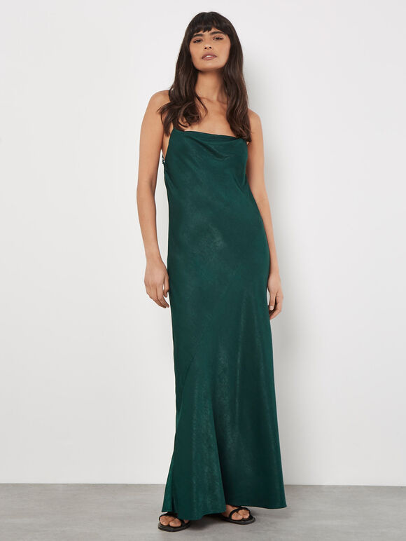 Backless Satin Maxi Dress, Green, large