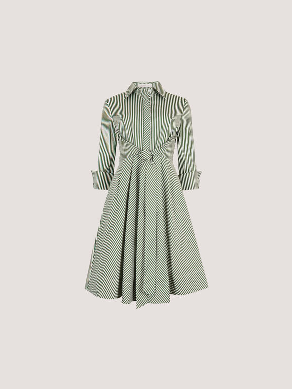 Cotton Stripe Shirt Mini Dress, Green, large