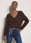 Pointelle Diamond Floral Cotton-Blend Cardigan, Brown, large