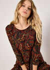 Jersey Knit Paisley Mini Dress, Orange, large