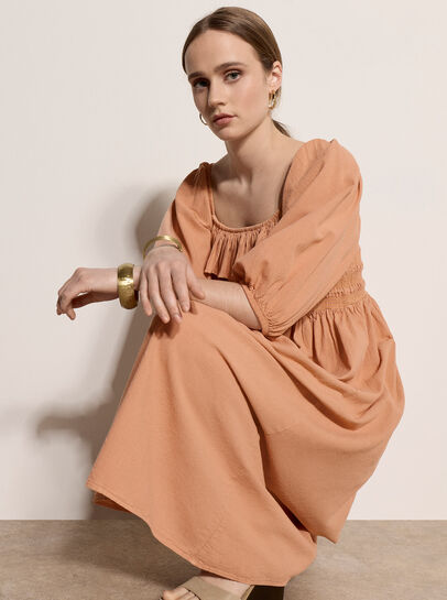 Ruffle Cotton Milkmaid Midi Dress
