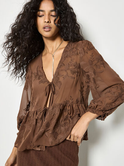 Embroidered Floral Chiffon Top