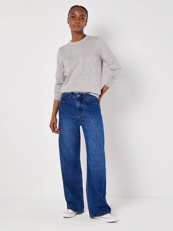 Diamond Pointelle Jumper, Grey, large