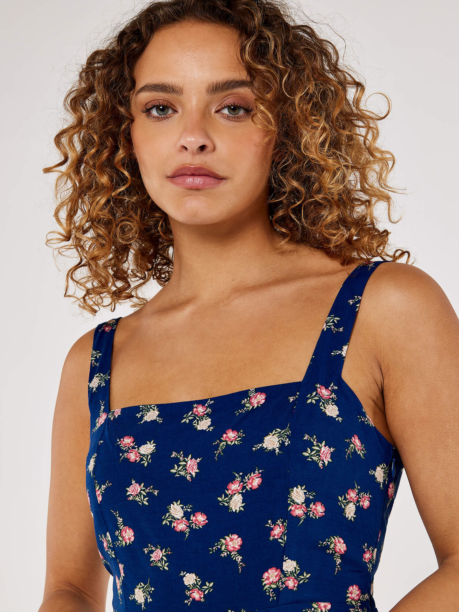 Floral Split Sun Midi Dress Apricot Clothing