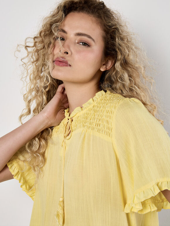 Smocked Ruffle Top, Yellow, large