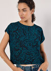 Mixed Animal Textured Cropped T-Shirt, Teal, large