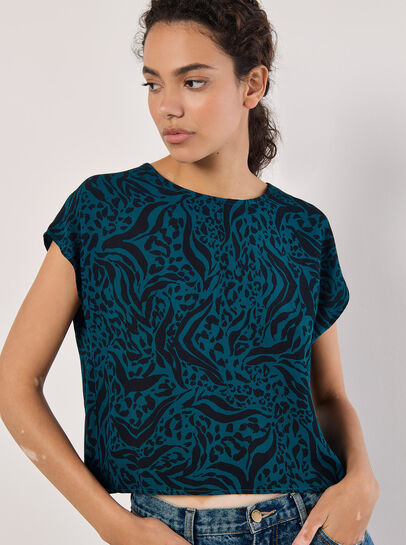 Mixed Animal Textured Cropped T-Shirt