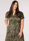 Curve Animal Satin Midi Dress, Khaki, large