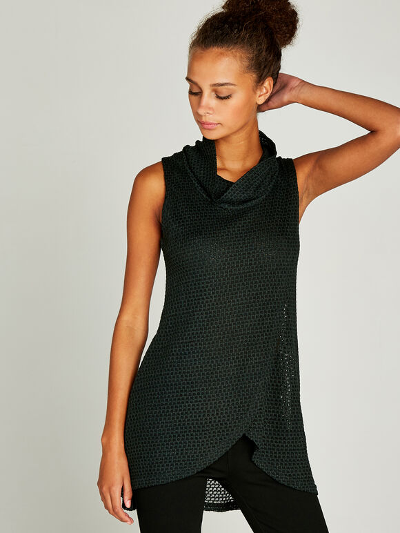 Cowl Neck Wrap Tunic Top, Green, large