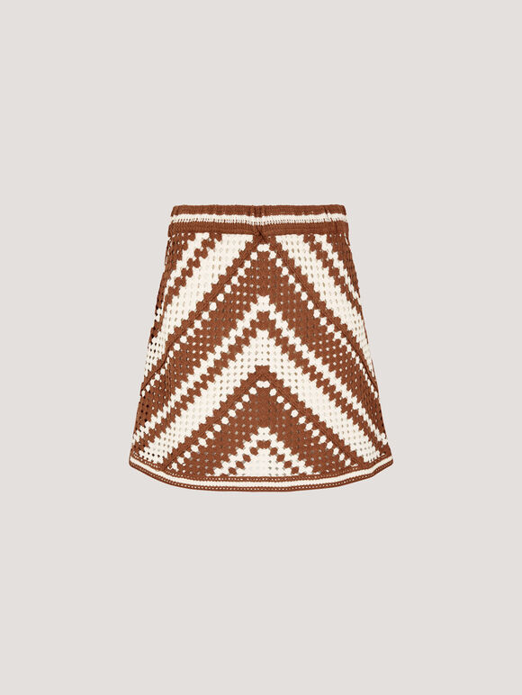 Chevron Crochet Mini Skirt, Stone, large
