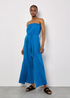 Cotton Wrap Bandeau Jumpsuit, Blue, large