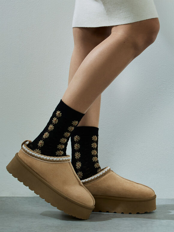 Cosy Slip On Platform Boots, Stone, large
