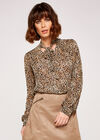 Leopard Pussybow Blouse, Stone, large