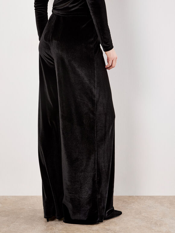 Wide Leg Velvet Trousers, Black, large