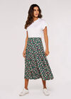 Ditsy Floral Print Midi Skirt, Green, large