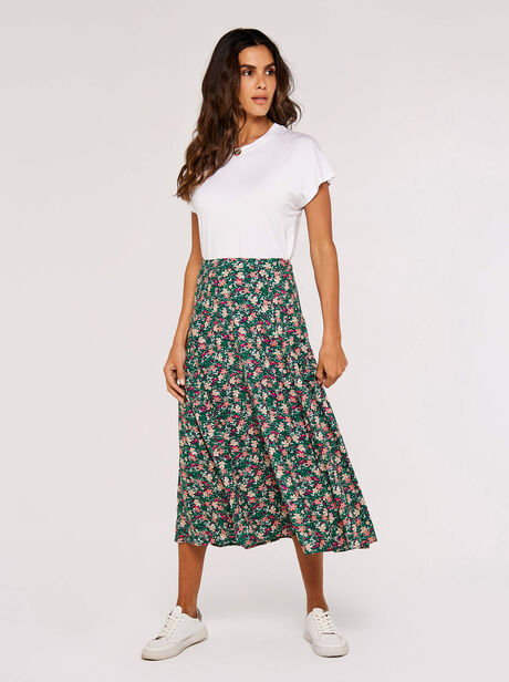 Ditsy Floral Print Midi Skirt