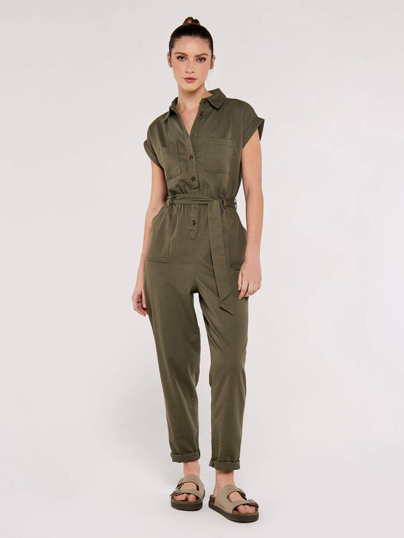 Cotton Blend Boilersuit, Khaki, large