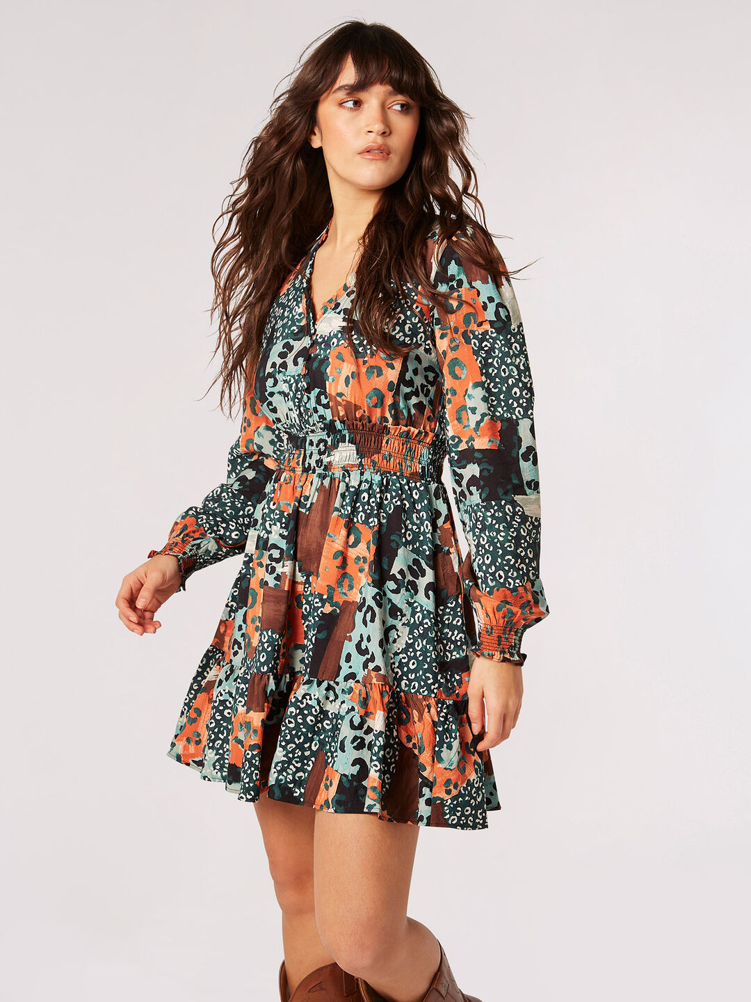 Image of Patchwork Print Mini Dress