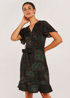 Camouflage Animal Dot Wrap Dress, Green, large