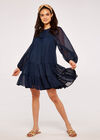 Crinkle Tiered Chiffon Dress, Navy, large