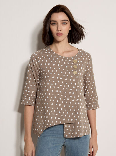 Irregular Spot Asymmetric Wrap Top