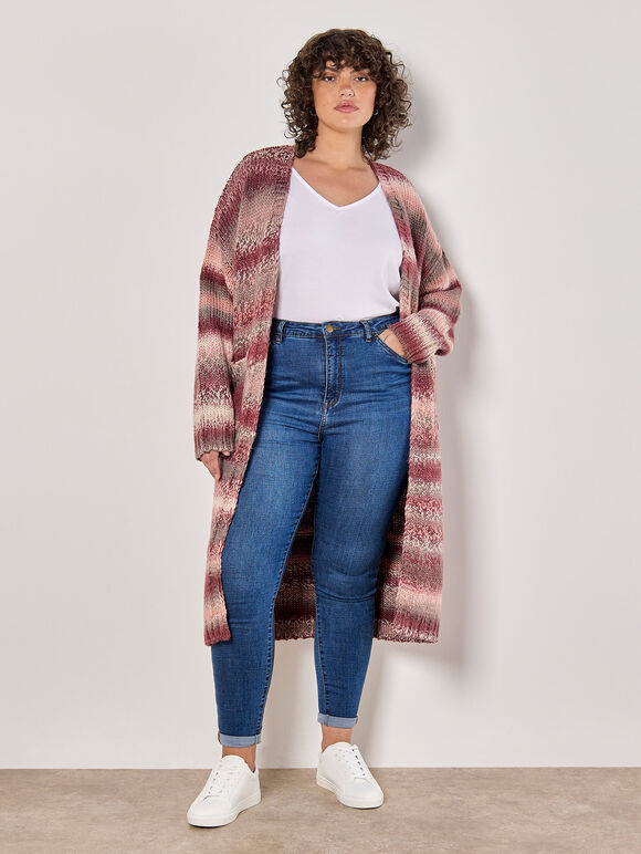 Curve Ombre Chunky Knit Cardigan, Burgundy, large
