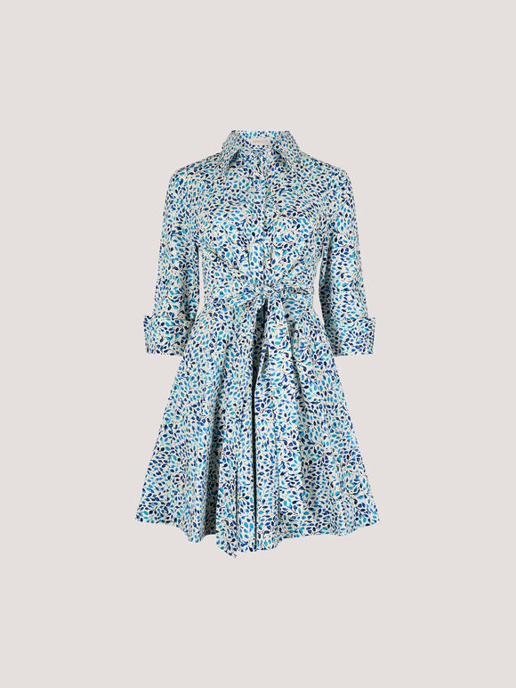 Cotton Poplin Leaf Shirt Mini Dress, White, large