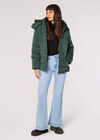 Faux Fur Hood Puffer Jacket, Green, large