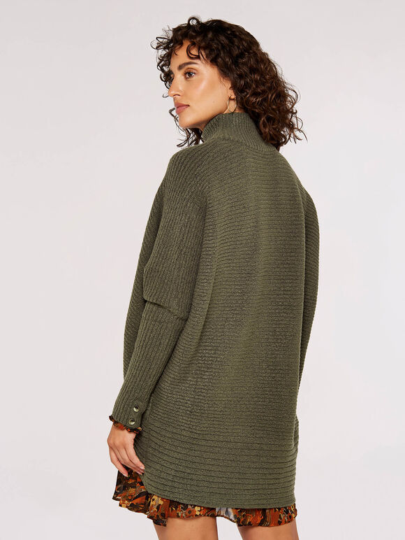 High-Low Mock Neck Chunky Jumper, Khaki, large