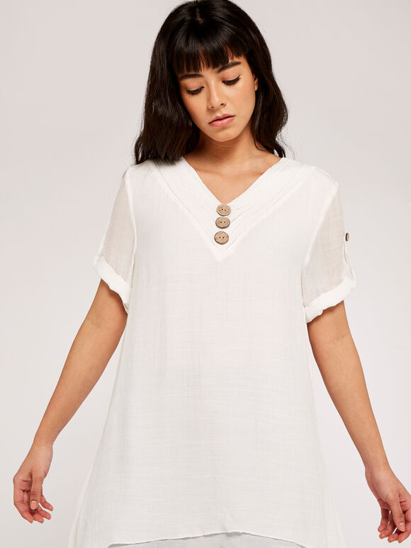 Button Detail Tunic, Cream, large