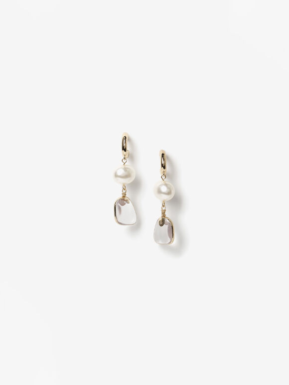 Crystal Pearl Drop Earrings, Yellow, large