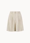 Linen Blend Pleated Mini Shorts, Stone, large