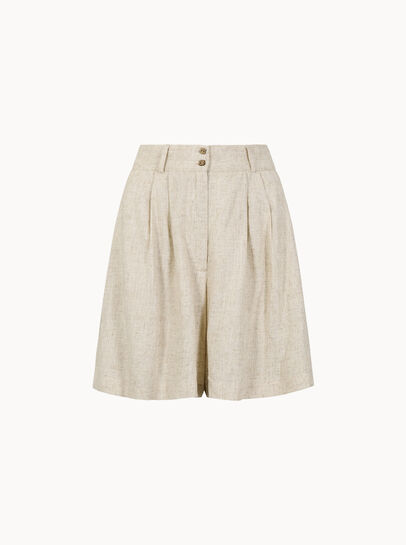 Linen Blend Pleated Mini Shorts