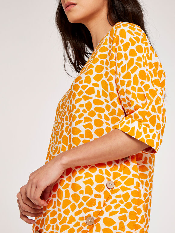 Giraffe Print Button Detail Top, Mustard, large