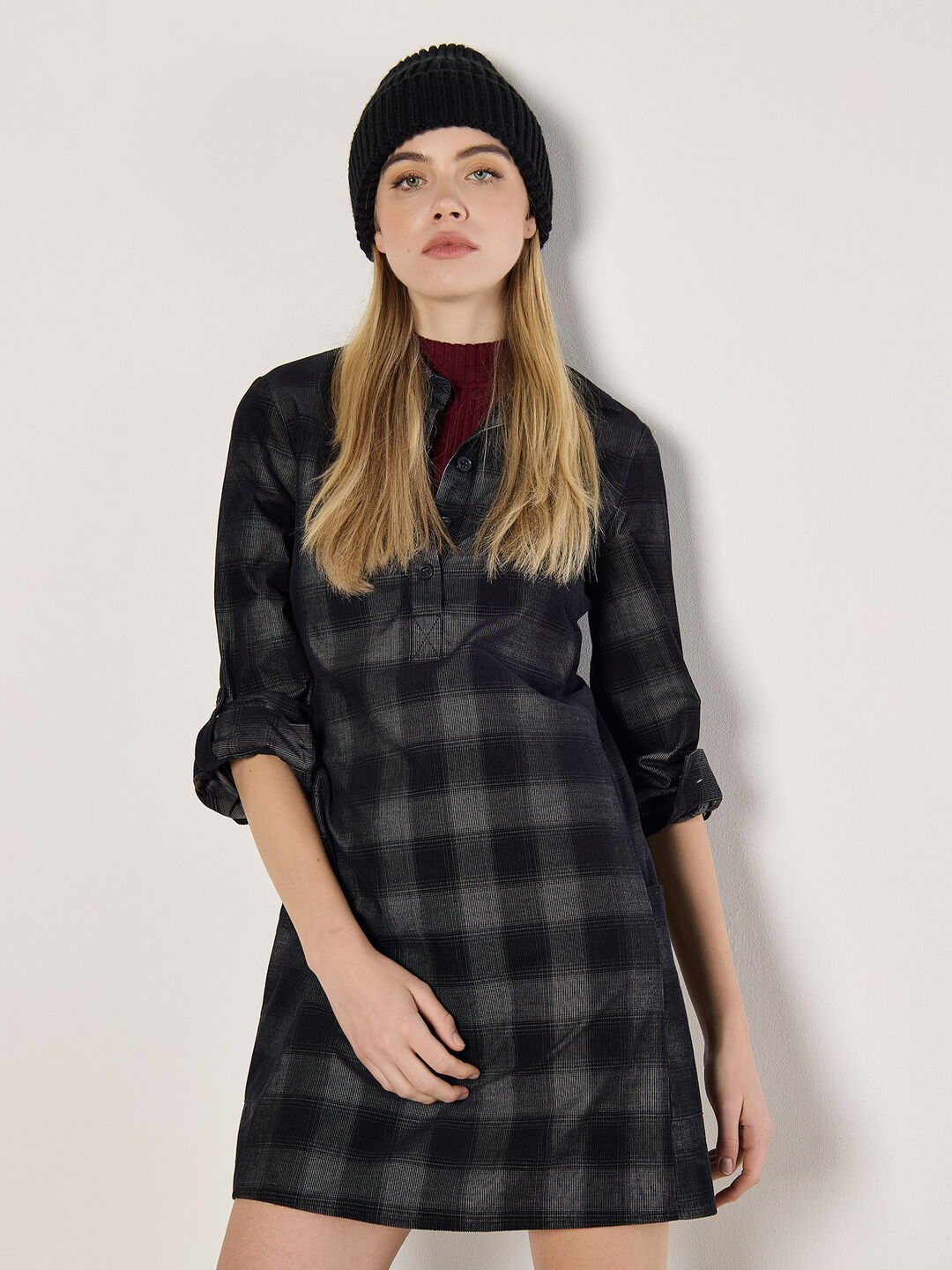 Check Cotton Corduroy Mini Dress