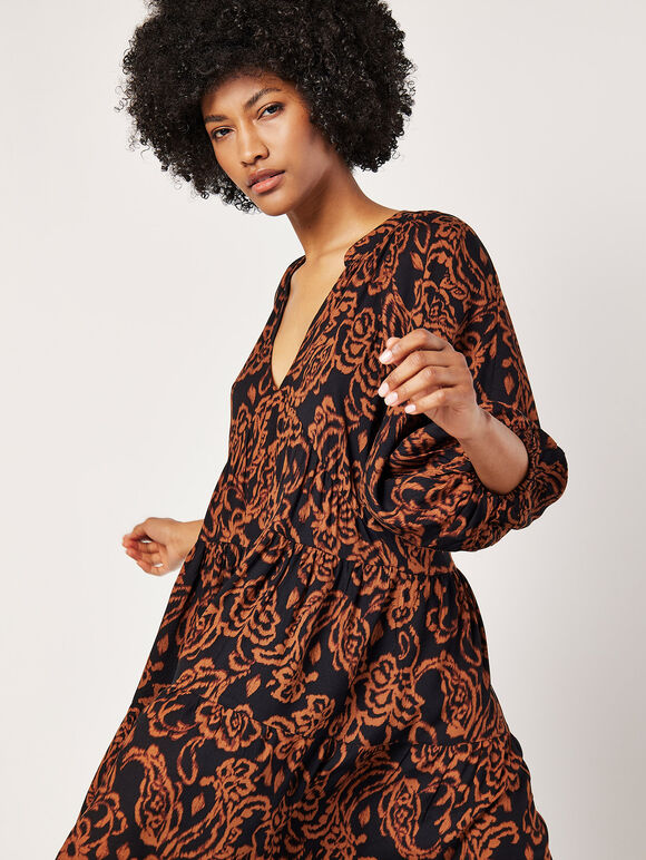 Ikat Sarasa Tiered Mini Dress, Rust, large
