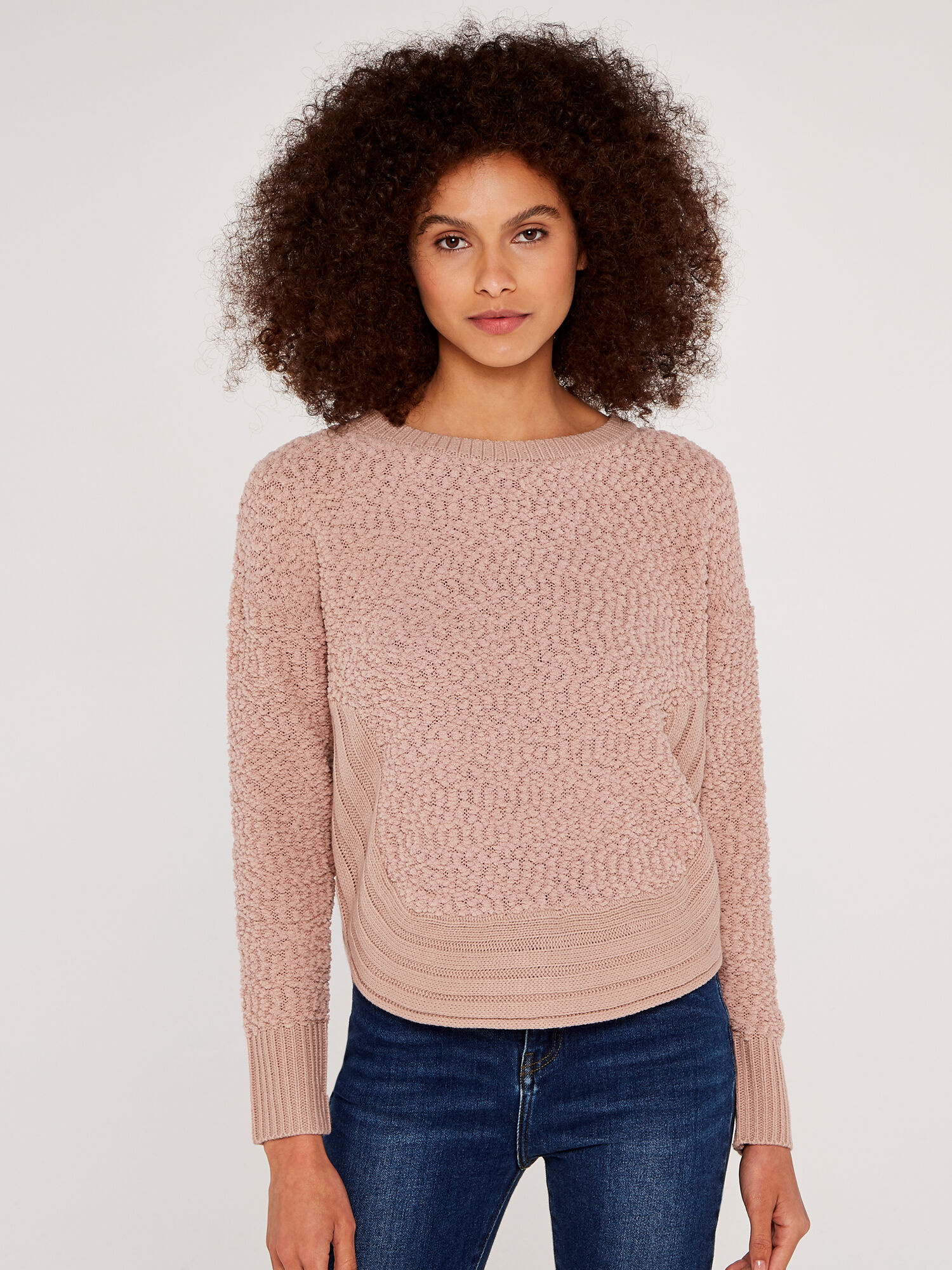 Textured Knit Jumper Apricot Clothing