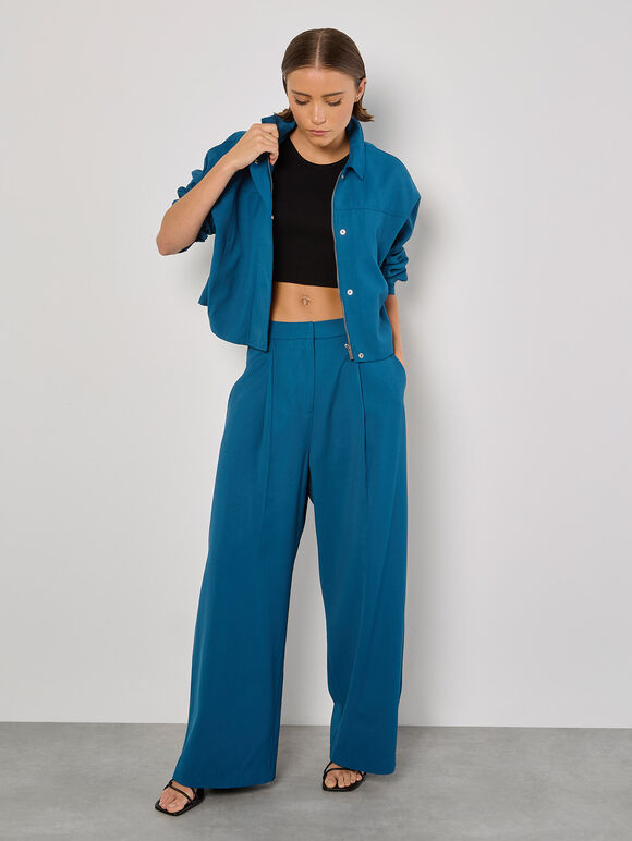 Soft Tailored Wide Leg Trousers, Teal, large