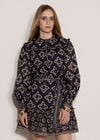Tile Print Shift Mini Dress, Navy, large