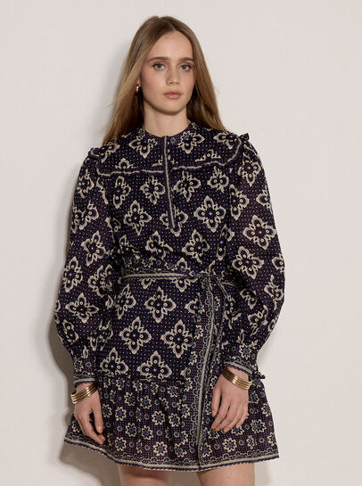 Tile Print Cotton Shift Mini Dress