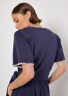 Stitch Detail Linen Blend Wrap Top, Navy, large