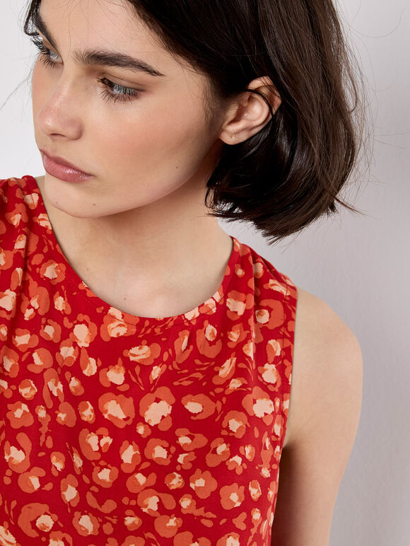 Tie Back Leopard Print Top, Red, large