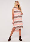 Abstract Stripe Curve Hem Dress, Peach, large