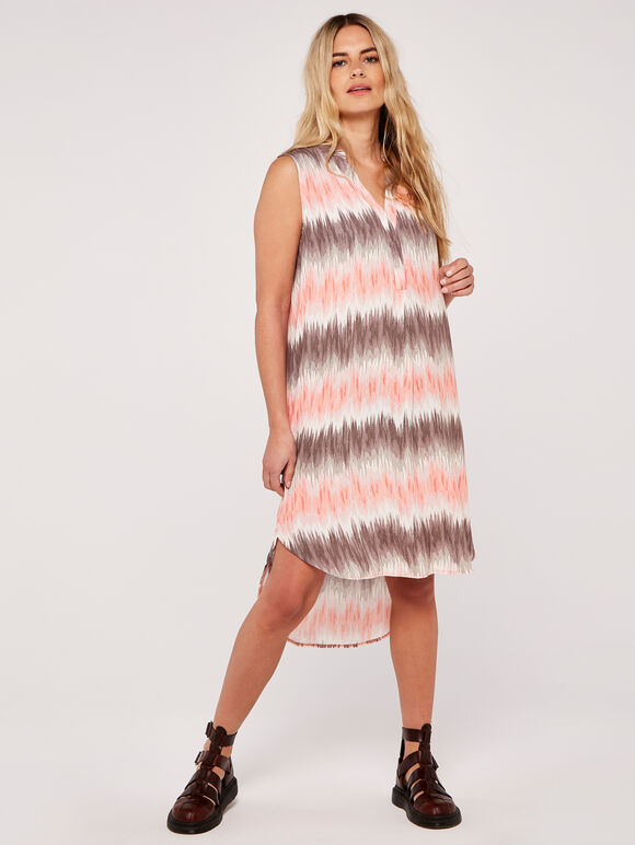Abstract Stripe Curve Hem Dress, Peach, large