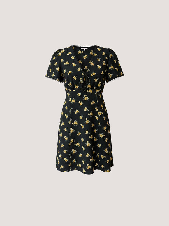 Vintage Floral Mini Tea Dress, Black, large