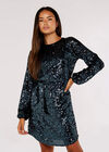 Sequin Shift  Mini Dress, Dark Grey - Charcoal, large