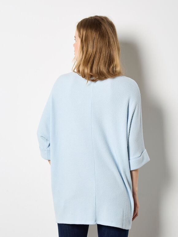 Soft-Touch Batwing Waffle Knit Top, Blue, large