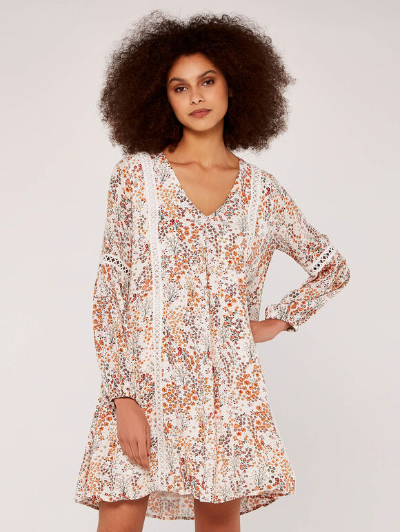 Floral Crochet Dress, Cream, large