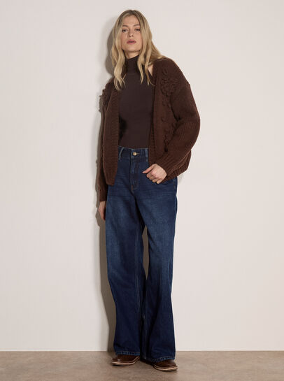 Rose Applique Chunky Knit Cardigan