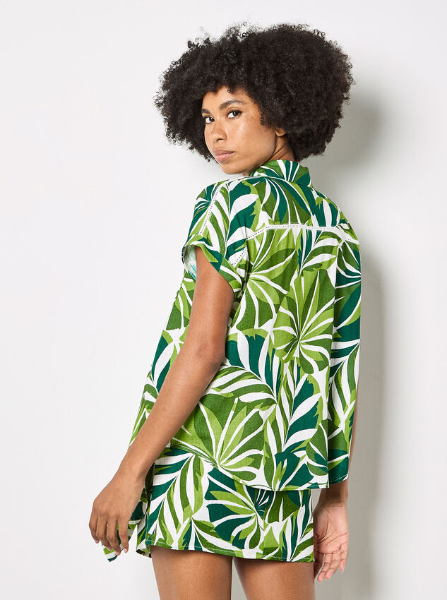 Tropical Leaf Print Wrap Mini Skirt, Green, large